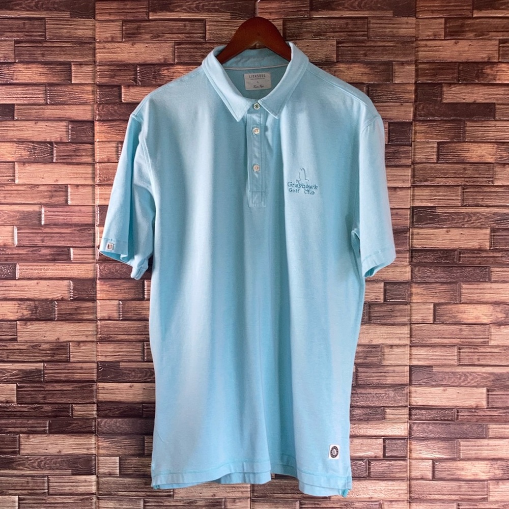 LINKSOUL Luxury Cotton Large Light Heathered Blue Polo Shirt Grayhawk Golf Club